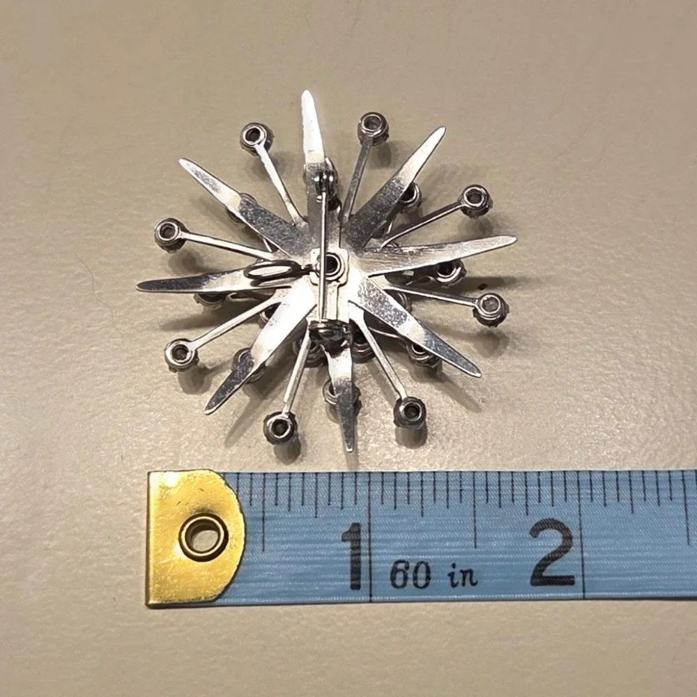 Sparkling‎ Starburst Brooch Pin Rhinestone Silver Tone MCM Mid Century Modern